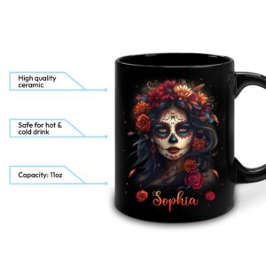 Hyturtle Personalized Sugar Skull Mug - Goth Skull Gifts For Women - Skull Mothers Day Gift - Sugar Skull Gift - Gothic Skull Gift - Skull Lover Gift - Skull Mug - Coffee Cup Ceramic Mug 11oz 15oz