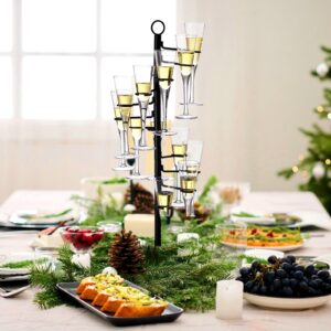 Black Metal Cocktail Tree Stand Cocktail Tasting Display Stand 12 Holders Spiral Staircase Drink Server for Champagne Martini Margarita Bar Weddings Bridal Shower Birthday New Year Celebration Events