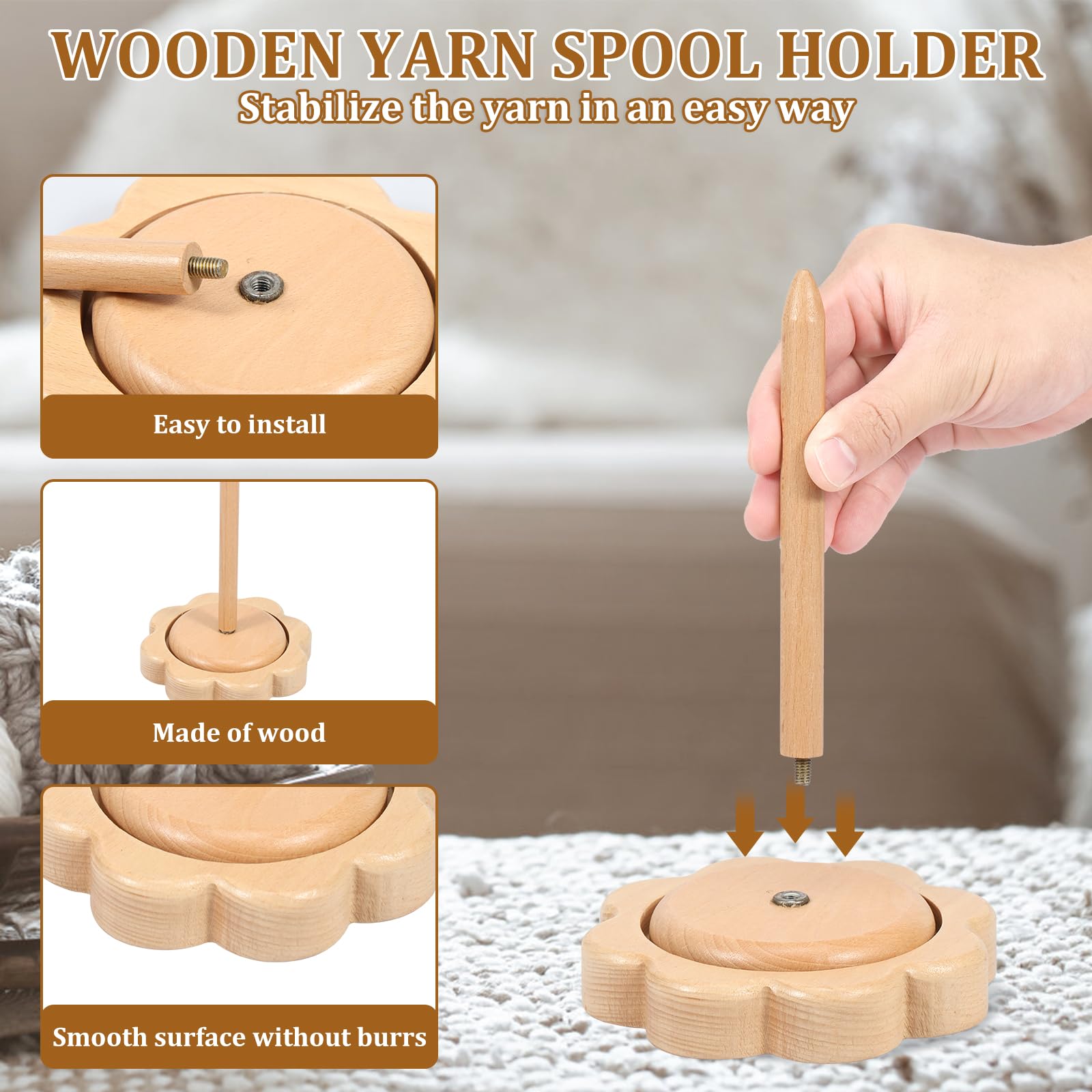 Wooden Yarn Holder for Crocheting, Portable Smooth Yarn Ball Holder Knitting Ball Stand Spinner, Yarn Storage Organizer for Knitting, Embroidery, and Crafts