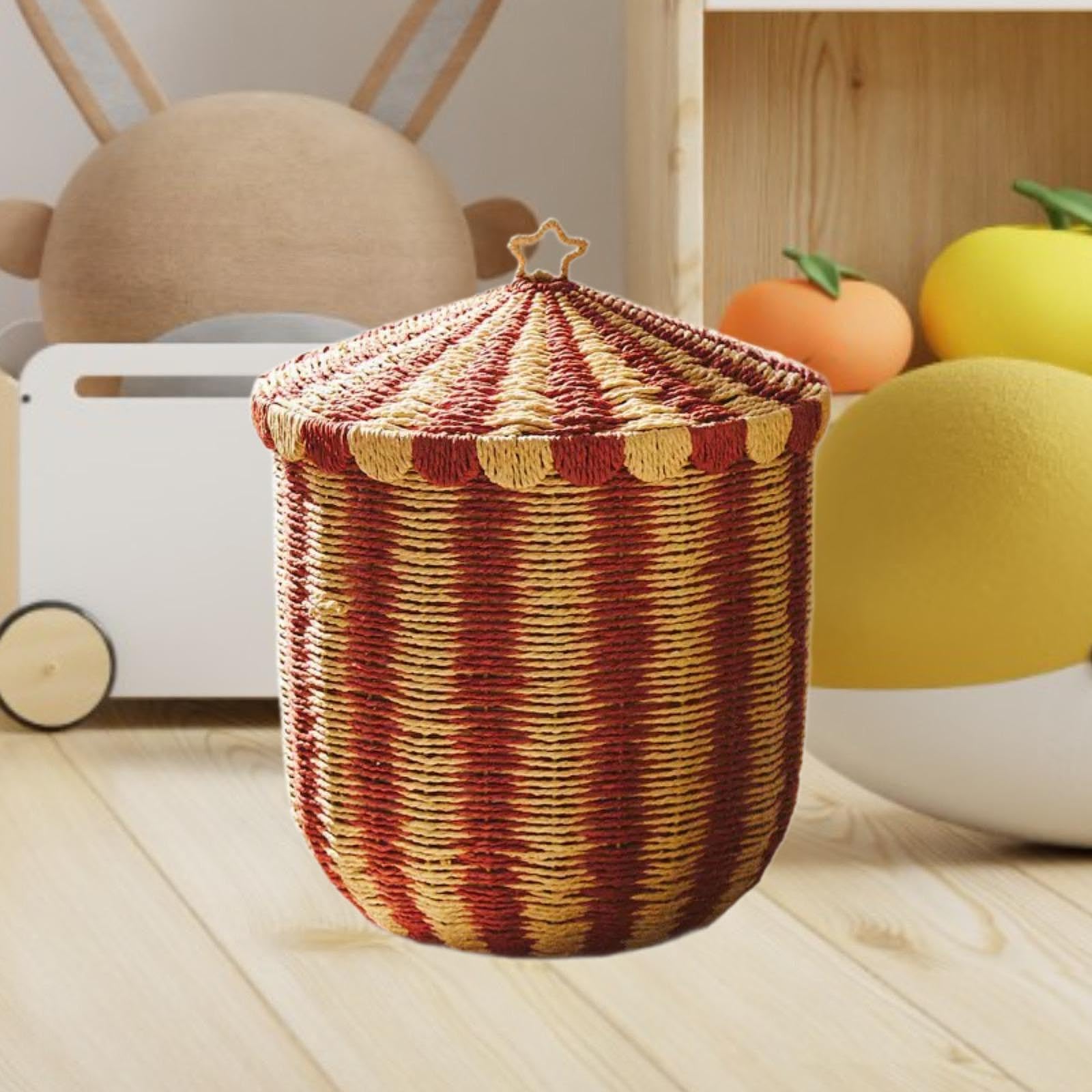 Bothyi Woven Storage Basket Laundry Basket Bin Storage Container Toys Organizer Sundries Organizer for Playroom Nursery Blanket Toys, 37cmx43cm