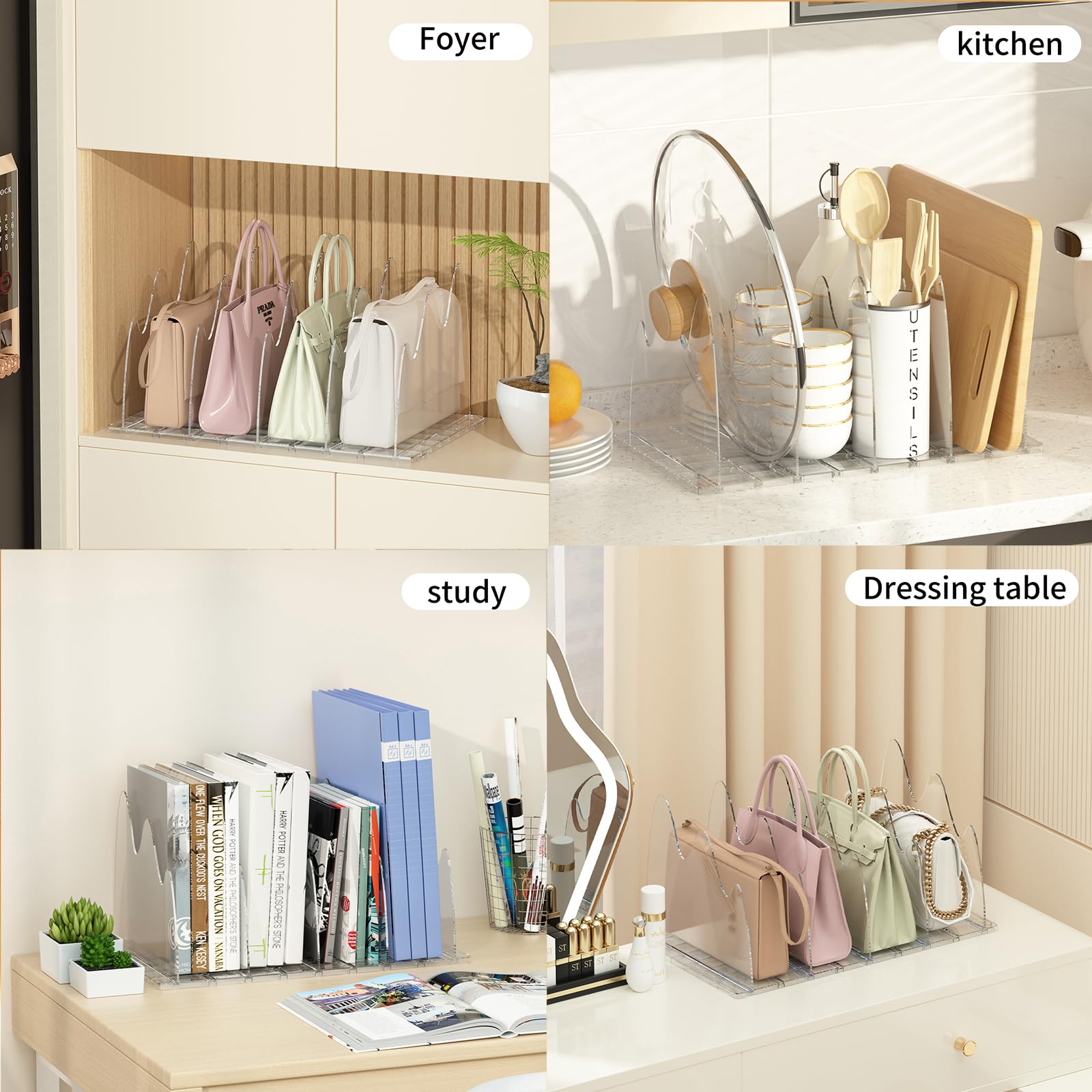 Rzmyencg Shelf Purse Dividers for Closet,8pcs Adjustable Bag Organizer Closet,Acrylic Clear Bookshelf Separator,Handbag Storage Organizer for House, Office Use