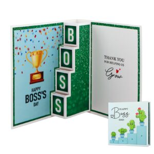 whatsign boss day card for women men - 3d pop up boss day gifts cards with envelope national bosses day appreciation card boss christmas birthday gift ideas or male female boss from employee