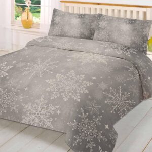 Grey Christmas Snowflakes Bedding Cal King Duvet Cover Set 3 Piece,Microfiber Soft Comforter Quilt Cover with 2 Packs Pillow Cases Washable for All Seasons Bedroom Rustic Country Winter Holiday