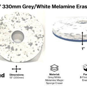 Pro-Graad 13” 330mm Grey/White Melamine Eraser Floor Pad, 68482, 5 Pack