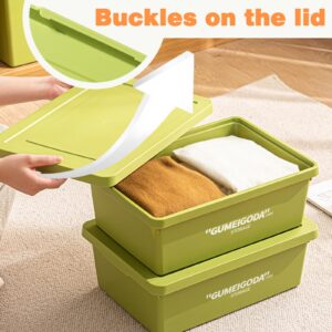 Storage Bins With Lids Set of 4, Green Stackable Boxes,Lid Buckles Bins,Garage container,Shelves, Office,Bedroom,Outdoors Plastic Storage Box for Organizing clothes,books,snacks,sundries（Green,4M）