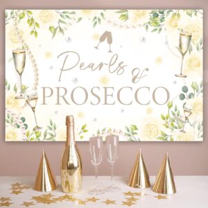 Balterever Pearls and Prosecco Bridal Shower Backdrop Decorations 3 * 5 ft Floral Champagne Bachelorette Party Banner Decorations for Women Bachelorette Wedding Engagement Party