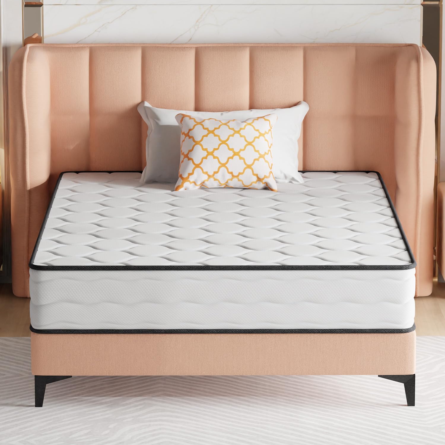 10 Inch Queen Size Mattress with Innerspring and Foam, Hybrid Mattress Queen with Fiberglass Free, Medium Firm Spring Mattress, Queen Size Mattress in A Box, Pressure Relief, 80"L X 60"W X 10"Th