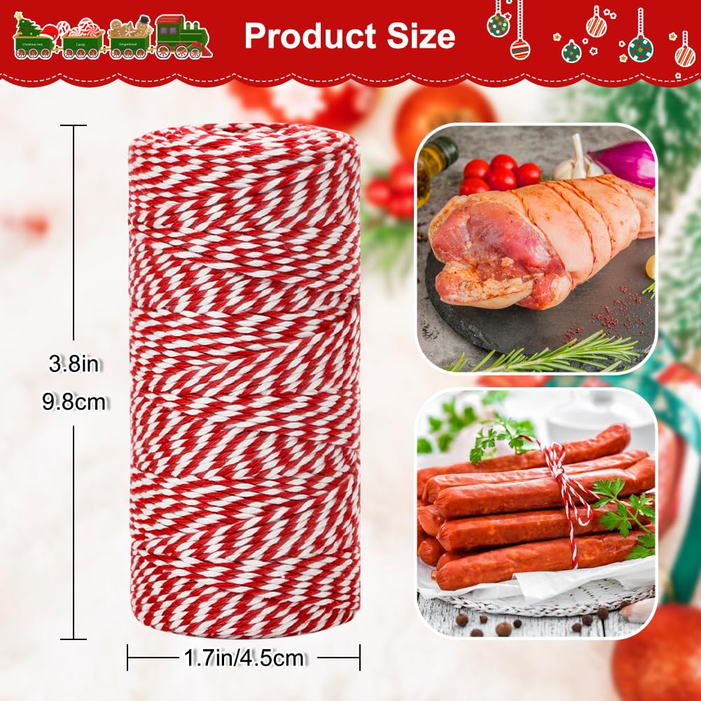 Vivifying Butchers Twine, 328 Feet 2mm Food Safe Cotton Red and White Cooking Twine, Ideal for Trussing Turkey, Roasting, Baking, Bacon, Pumpkin Bread, Festive Holiday Kitchen Use & Gift Wrapping