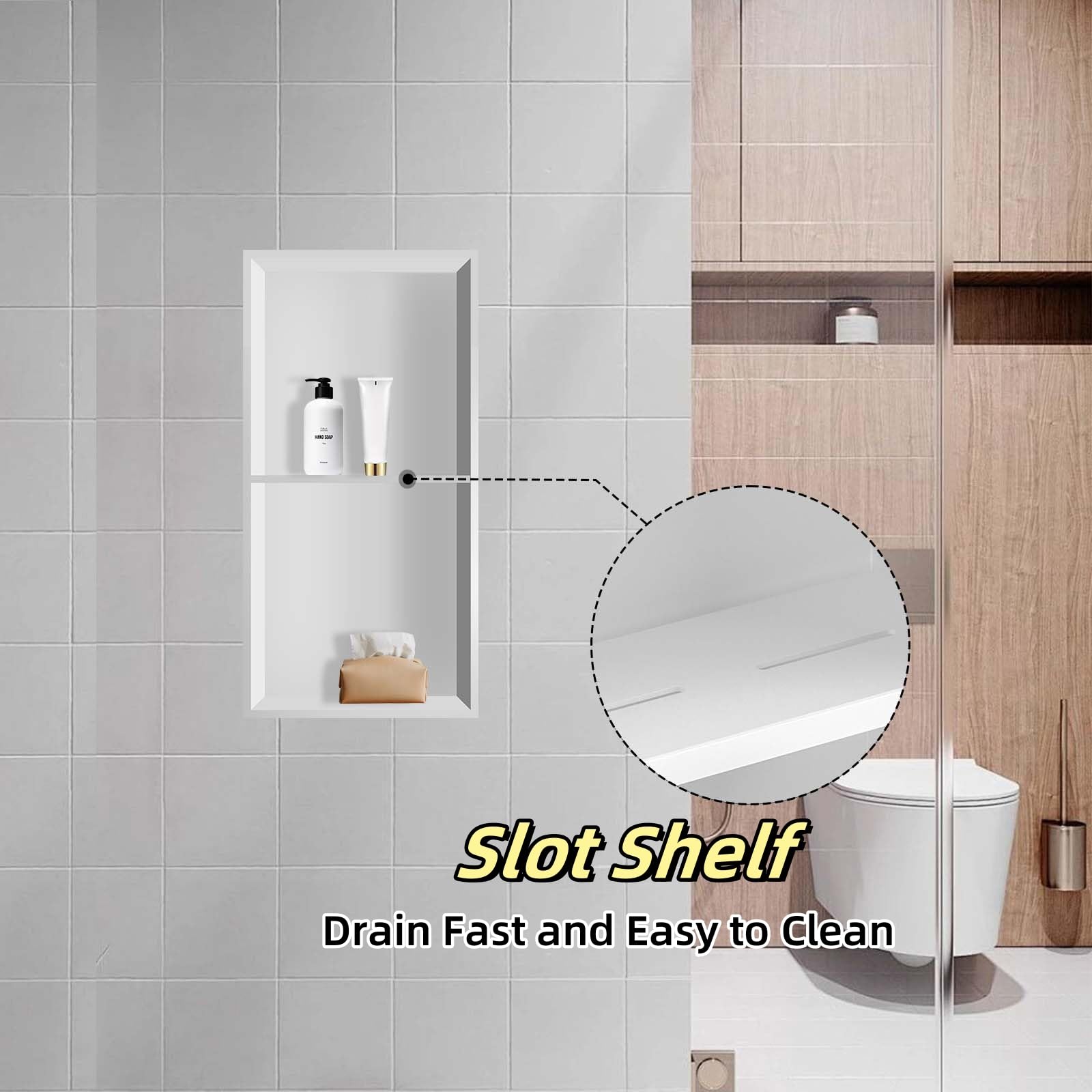 Greenspring 24" X 12" Shower Niche, Stainless Steel Shower Niche, Niche for Shower Wall, White Wall Niche Double Shelves, No Tile Needed Recessed Shower Shelf for Bathroom Storage