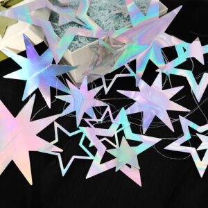 Fumwase Iridescent Star Party Decoration 3D Star Decorations Hanging Paper Garland Holographic Twinkle Little Stars Garlands for Christmas Graduation New Year Birthday Bachelorette (Iridescent)