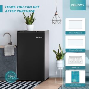 EUHOMY 3.2 Cu.Ft Mini Fridge with Freezer, Single Door Compact Refrigerator, Adjustable Thermostat, Mini Refrigerator Energy Saving, Mini fridge for Bedroom, Dorm, Office, Black