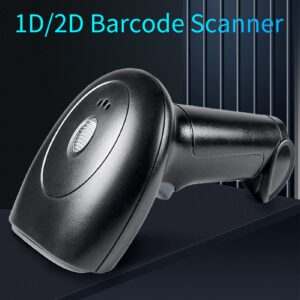 HXBER Barcode Scanner, USB Barcode Scanner 1D 2D QR Handheld Wired Bar Code Reader with Stand Support Screen Code Compatible with Windows XP/7/8/10 Android Linux System for Supermarket Library Book