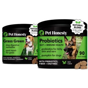 pet honesty dog urine neutralizer & probiotics bundle: grass burn spot saver & digestive health support chews (turkey & duck 90 ct)