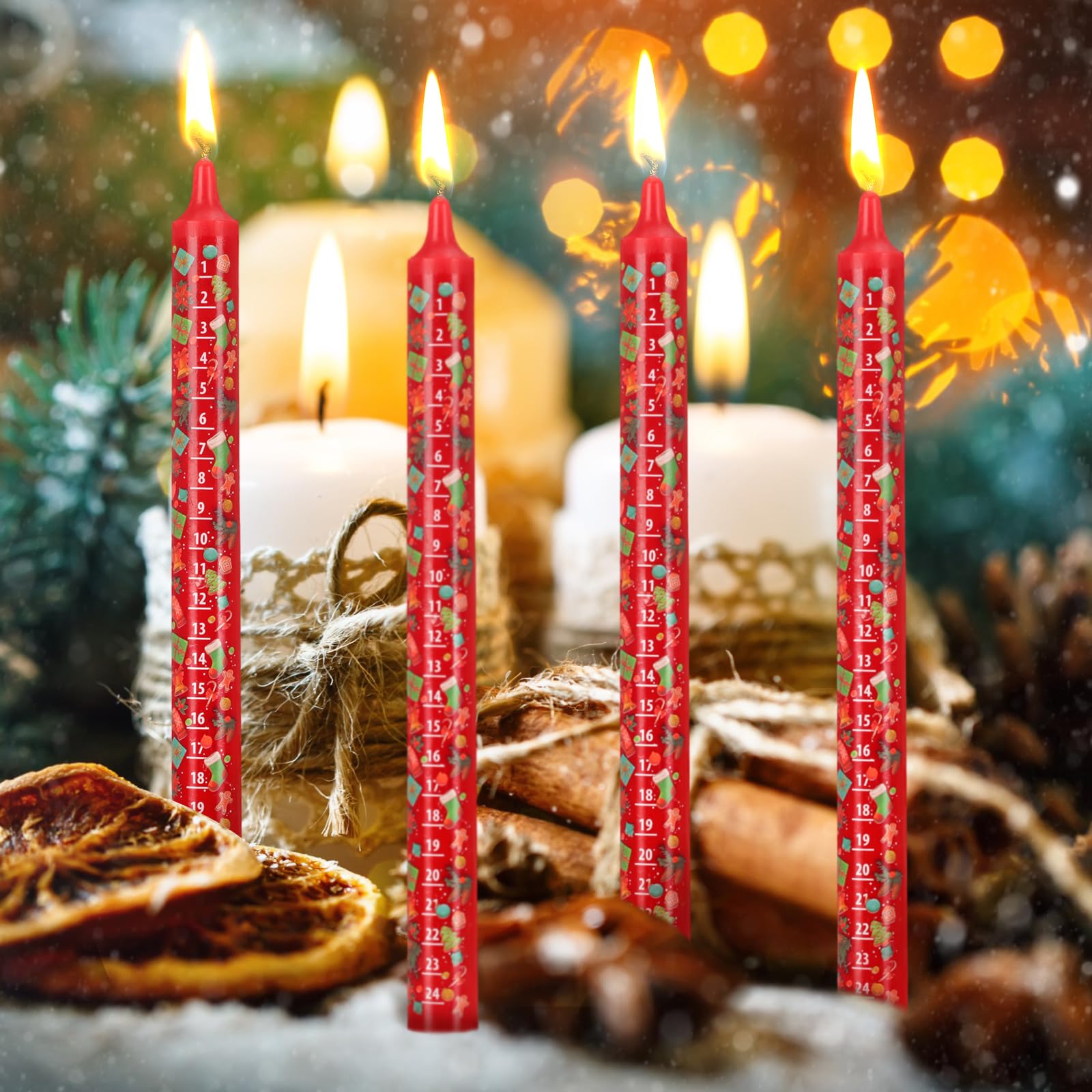 Nuanchu 4 Pcs 10 Inch Advent Festive Christmas Calendar Candle 24 Numbers Countdown to Christmas Red Christmas Advent Candle Xmas Advent Countdown Candle Advent Calendar Candles for Christmas Gifts