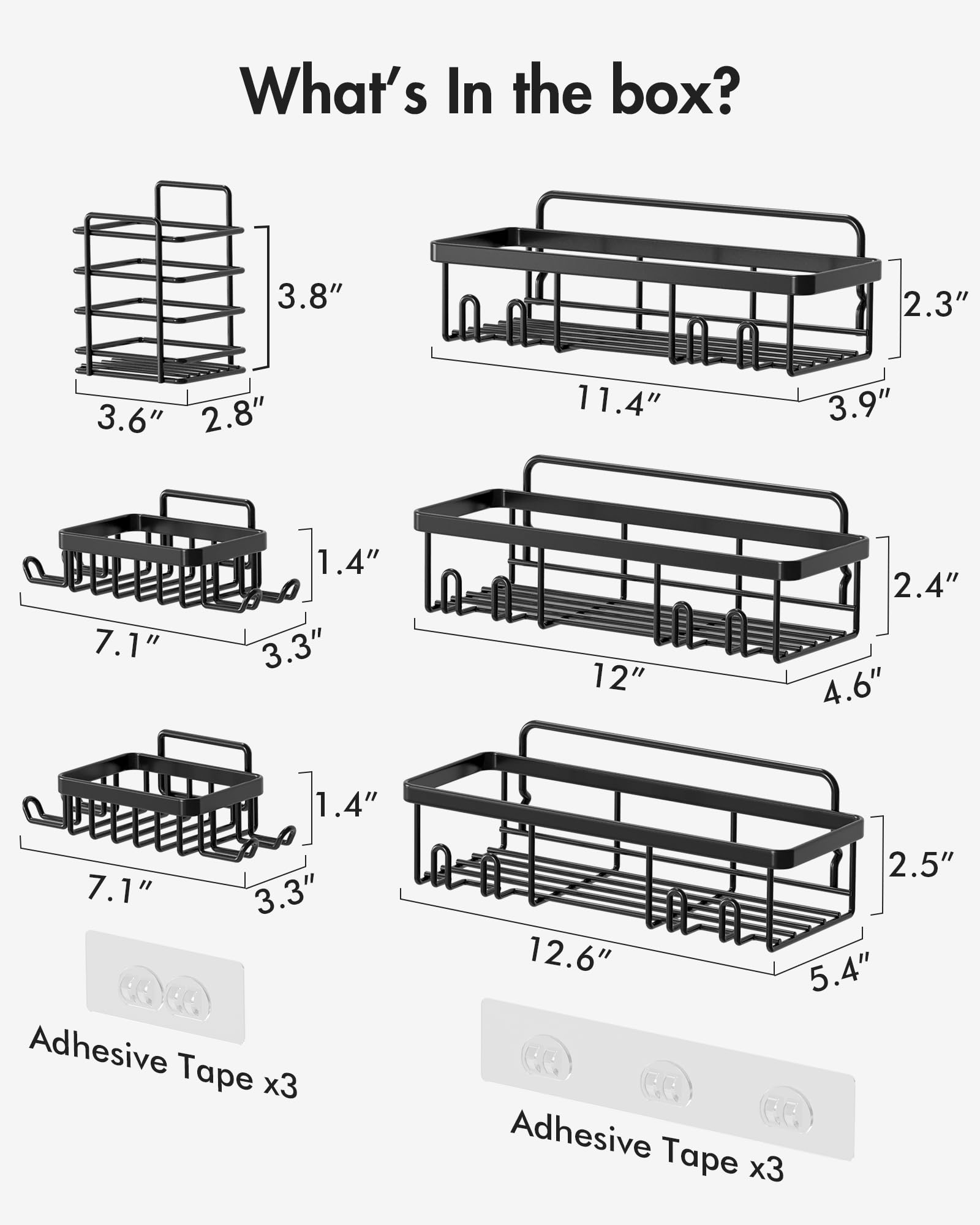 Acootima Shower Caddy 6 Pack, Rustproof Stainless Steel Shower Shelves for Bathroom Organizers and Storage, Adhesive No Drilling Durable Bath Accessories with Large Capacity for Home & Kitchen Decor