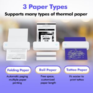 HXBER Inkless Printer, A4 Portable Thermal Transfer Printer Wireless Tattoo Transfer Printer Use with Mobile/Laptop 56mm/77mm/107mm/210mm/216mm(2in/3in/4in/8in/8.5in) US Letter A5 Paper Size for