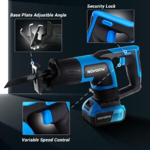 NOVORIK 20V Cordless Reciprocating Saw,0-3000 SPM 22mm Reciprocating Stroke Saw Reciprocating with 2 x 4.0Ah Battery & 8 Saw Blades for Wood Metal PVC Cutting