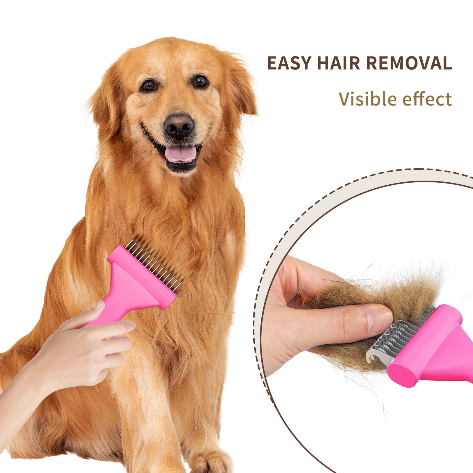 Dog Brush for Shedding cat deshedding grooming supplies for indoor short long hair pet dematting undercoat rake for brish poodle remove matted fur slicker best comb tool cepillo para perros. (Pink)