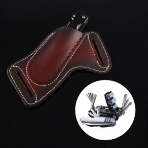 Leather Knife Sheath for Belt, Pocket Knife Sheath Knife Holster Belt Folding Pocket Knife Holder Compact Draw Knifes Carrier for EDC Tools Men Gift (Dark Brown)