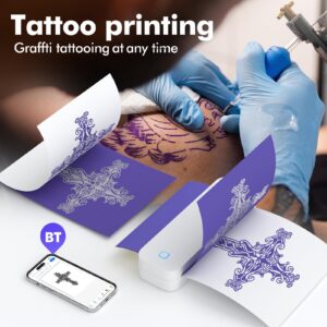 HXBER Inkless Printer, A4 Portable Thermal Transfer Printer Wireless Tattoo Transfer Printer Use with Mobile/Laptop 56mm/77mm/107mm/210mm/216mm(2in/3in/4in/8in/8.5in) US Letter A5 Paper Size for