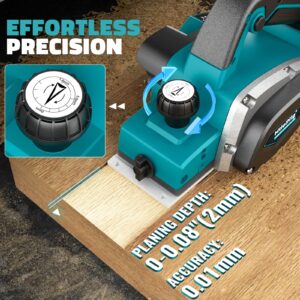 Cordless Electric Hand Planer: 3-1/4-Inch Handheld Planer for Makita 18V Battery (No Battery) - 15000 RPM Power Wood Planer for Woodworking, Carpentry, and Home DIY - Includes Blades and Edge Guide