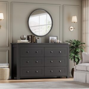 BORNOON 6-Drawer Dresser for Bedroom, Chest of Drawers with Ample Storage, Modern Farmhouse-Style Wooden Dresser for Bedroom, Hallway, Entryway, Closet