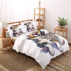 QpaZynthy Australian Shepherd Bedding Twin Size, Cartoon Dog Duvet Cover Set 3 Pieces, Puppy Duvet Cover and 2 Pillow Shams, Soft Microfiber Comforter Cover with Zipper Closure