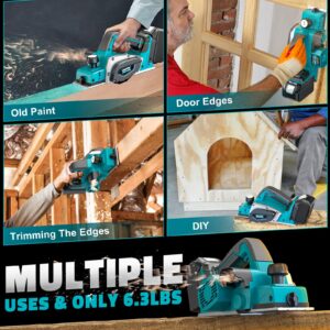 Cordless Electric Hand Planer: 3-1/4-Inch Handheld Planer for Makita 18V Battery (No Battery) - 15000 RPM Power Wood Planer for Woodworking, Carpentry, and Home DIY - Includes Blades and Edge Guide