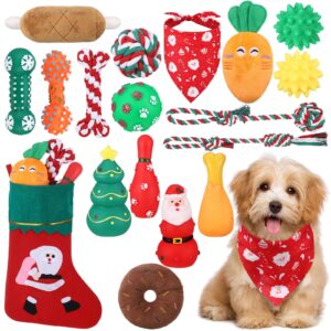 talltalk 18 pcs dog christmas stocking with toys puppy chew toys set for small medium dogs squeaky xmas puppy chew toys colored interactive toys dogs training dental health cotton rope toys xmas gifts