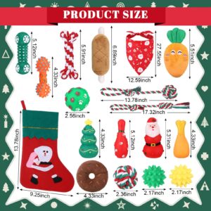 Talltalk 18 Pcs Dog Christmas Stocking with Toys Puppy Chew Toys Set for Small Medium Dogs Squeaky Xmas Puppy Chew Toys Colored Interactive Toys Dogs Training Dental Health Cotton Rope Toys Xmas Gifts