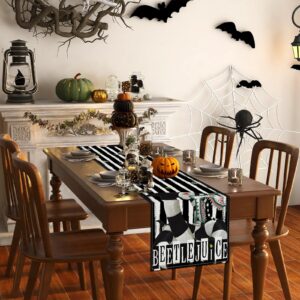 Linen Scary Creepy Halloween Table Runner Classic Movie Role Tablecloth Horror Halloween Party Decorations and Supplies for Home Kitchen Table-13×72''