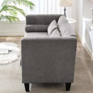 Weture 68.1 Inch Loveseat Sofa with 4 Pillows, Linen Comfy Mid Century Modern Couch for Small Spaces Bedroom, Love Seat for Living Room with Solid Wooden Frame and Padded Cushion, Gray