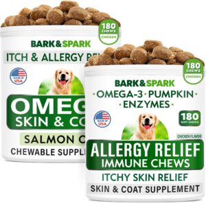 allergy relief + omega 3 for dogs bundle - anti-itch skin & coat supplement + skin allergy - omega 3 fish oil + epa & dha fatty acids - itching&paw licking + itch relief - 360 chews - made in usa