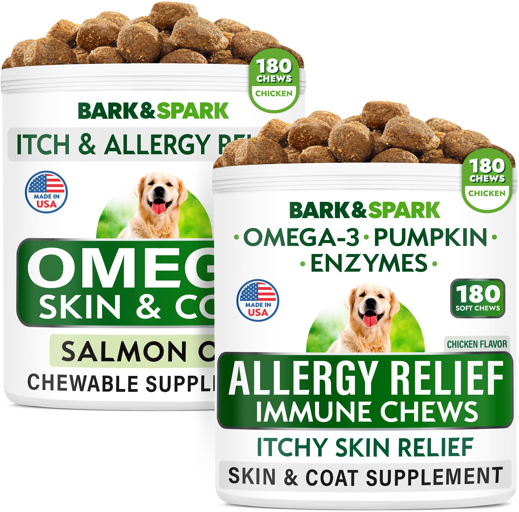 Allergy Relief + Omega 3 for Dogs Bundle - Anti-Itch Skin & Coat Supplement + Skin Allergy - Omega 3 Fish Oil + EPA & DHA Fatty Acids - Itching&Paw Licking + Itch Relief - 360 Chews - Made in USA