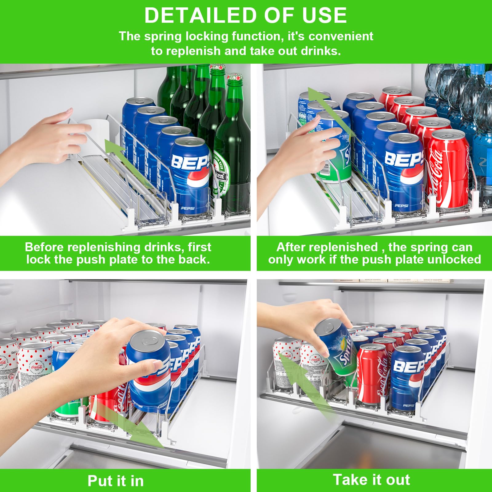 KUUKIKV Drink Organizer for Fridge, Upgraded Soda Can Dispenser for Refrigerator, Automatic Pusher Glide and Adjustable Width Can Organizer for Refrigerator - Holds up to 25 Cans (5 Rows White)