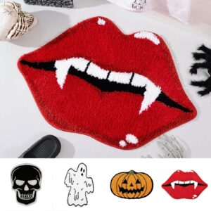 KELINFONG Halloween Doormat, 24 * 16 Inch Non-Slip Washable Spooky Absorbent Halloween Evil Red Lip Kitchen Rug Halloween Bathroom Decor Rug for Kitchen Bedroom Living Room Outdoor Office Indoor