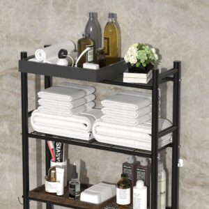 Livilord Over Toilet Storage Shelf, 3-Tier Freestanding Over The Toilet Storage, Metal Bathroom Shelves with Paper Holder and 4 Hooks, Above Toilet Shelf for Bathroom Storage, Black