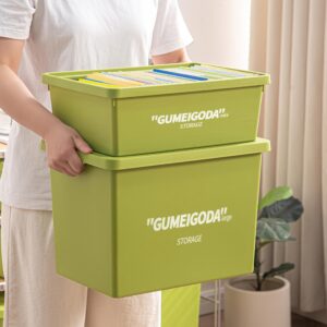 Storage Bins With Lids Set of 4, Green Stackable Boxes,Lid Buckles Bins,Garage container,Shelves, Office,Bedroom,Outdoors Plastic Storage Box for Organizing clothes,books,snacks,sundries（Green,4M）