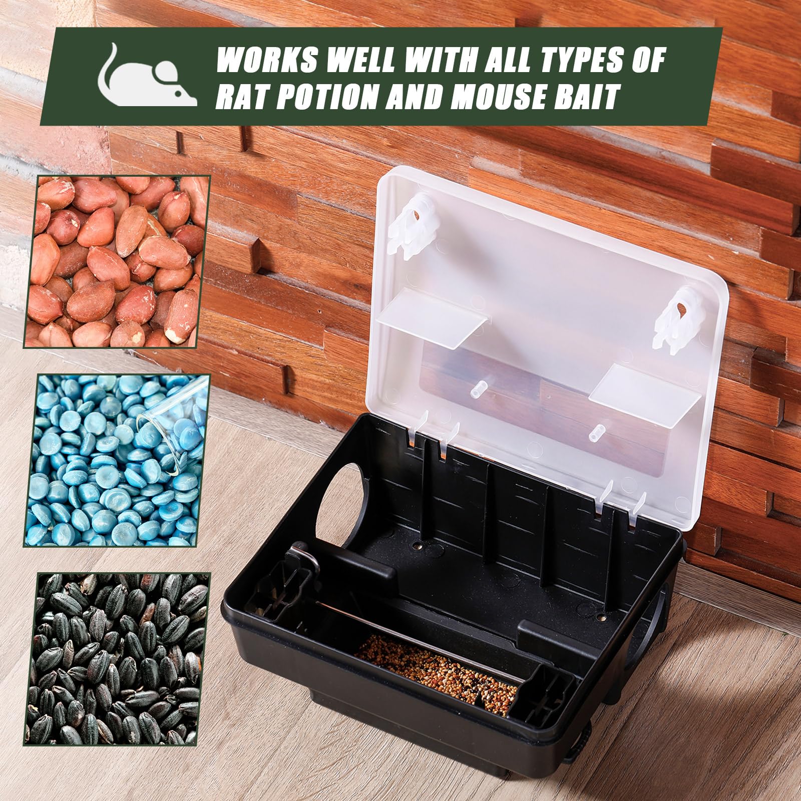 Qualirey 2 Pcs Rat Bait Station Boxes with Key, Rat Trap Boxes with Transparent Lid Heavy Duty Bait Blocks for Mice and Rats Plastic Mouse Bait Traps for Garden Home Outdoor