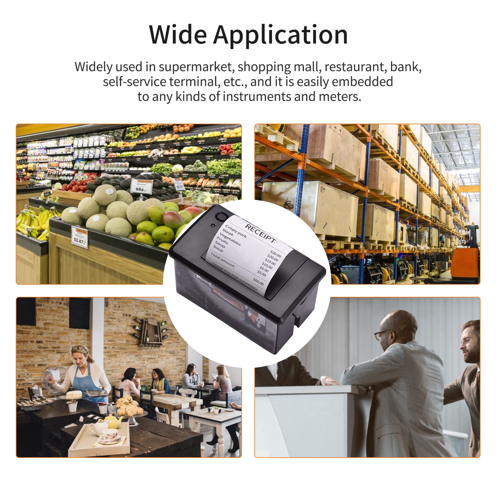 HXBER Receipt Printer, Embedded Thermal Receipt Printer 58MM Mini Printing Module Low Noise with USB/RS232/TTL Serial Port Support ESC/POS Commands for Weighing Apparatus Cash Register Self-Service