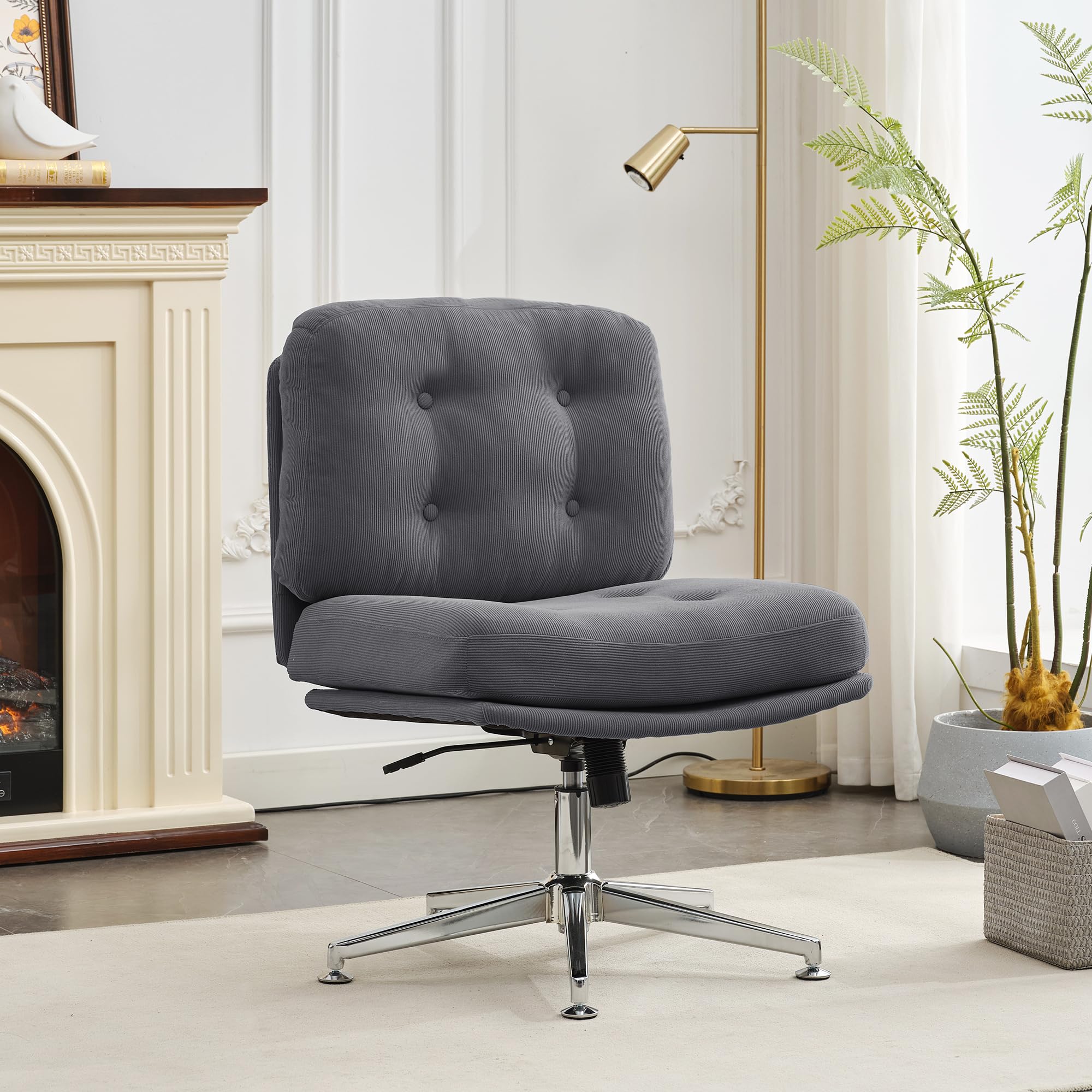 Okeysen 360° Swivel Accent Chair, 7.11’’ Thicken Tufted Upholstered Reading Chair with Rocking Mode, Living Room Chair with Five-Star Base, Office Desk Chair no Wheels for Living Room, Bedroom, Office