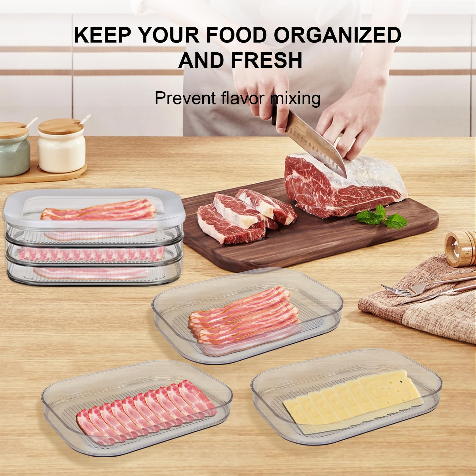 Deli Meat Container for Fridge, Lunch Meat Container with Lids for Refrigerator, 3 Layer Stackable Meal Prep Containers, Food Storage Boxes for Bacon, Cheese, Ham, Cold Cuts, Salami, Clear 1Pack