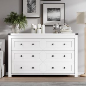 BORNOON 6-Drawer Dresser for Bedroom, Chest of Drawers with Ample Storage, Modern Farmhouse-Style Wooden Dresser for Bedroom, Hallway, Entryway, Closet