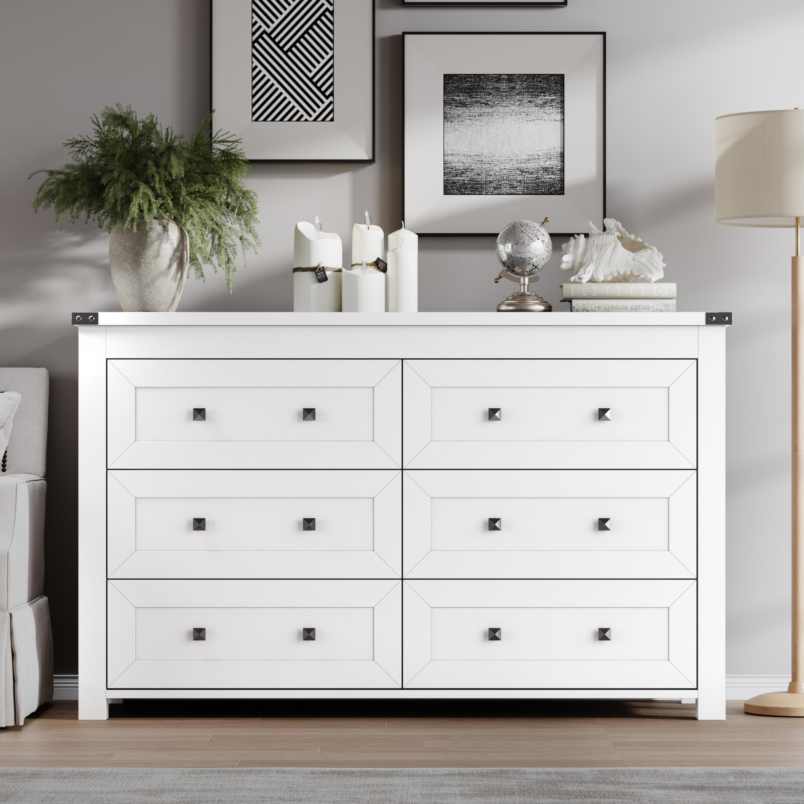 BORNOON 6-Drawer Dresser for Bedroom, Chest of Drawers with Ample Storage, Modern Farmhouse-Style Wooden Dresser for Bedroom, Hallway, Entryway, Closet