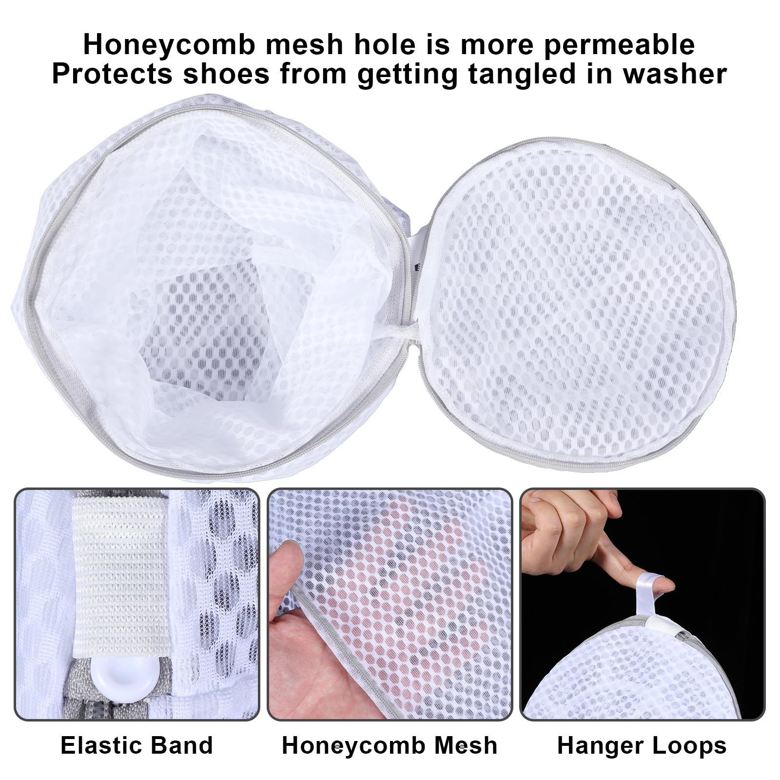 2 Pack Shoe Washing Bag Honeycomb Mesh Laundry Bags with Zipper 7"×15" Laundry Bags Mesh Wash Bags for Sneaker Bras Socks Delicates