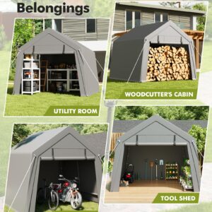 GarveeLife 6' x 8' Outdoor Portable Shed, Shelter Logic with Roll-up Zipper Door, Heavy Duty Waterproof Tarp, Storage Tent for Motorcycle, Bike, Firewood, Garden Tools