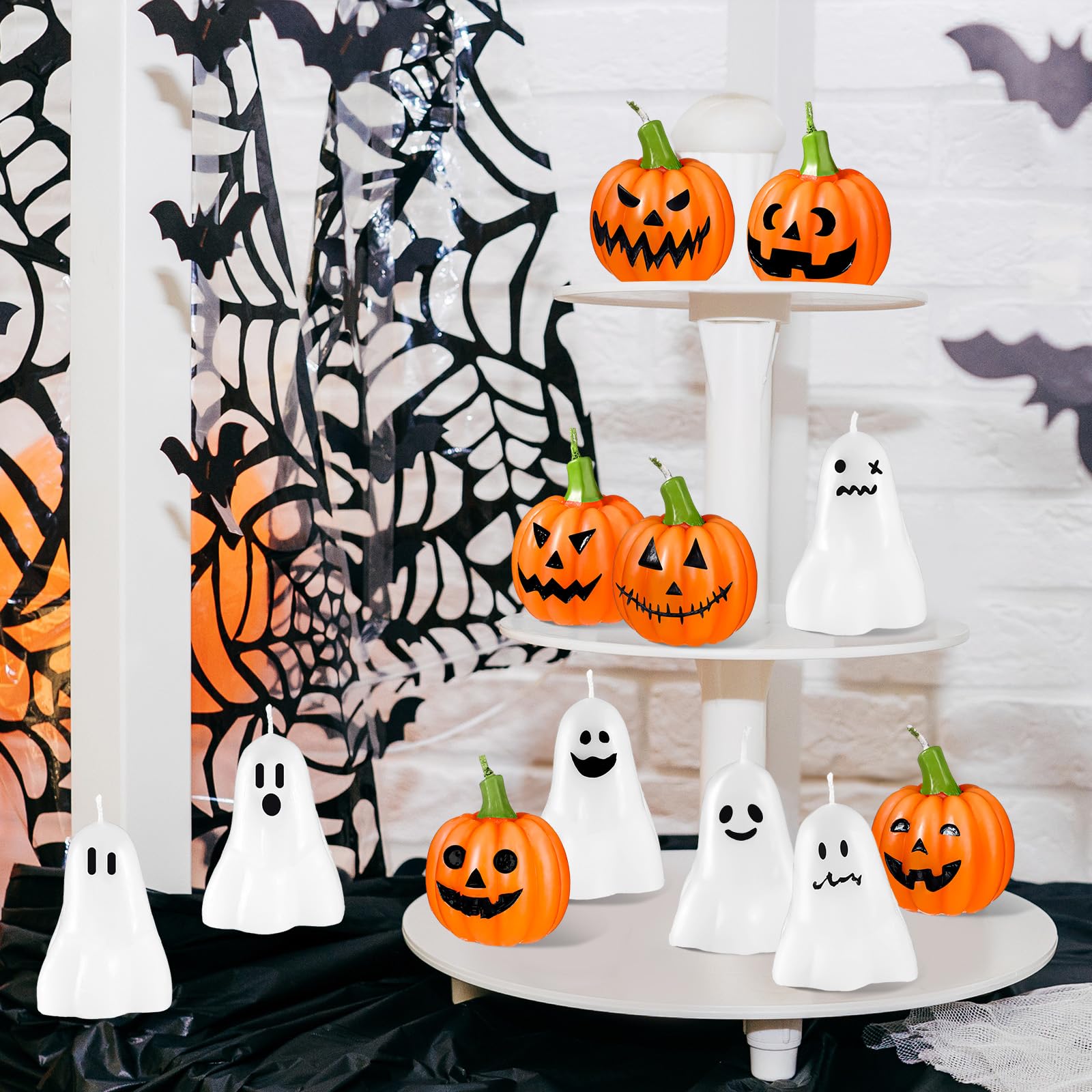 MTLEE 12 Pcs Halloween Ghost Candles Cute White Ghost Candle Spooky Halloween Pumpkin Candles Aesthetic Ghost Decor Goth Gifts for Room Home Bedroom Table Decorations, 12 Styles