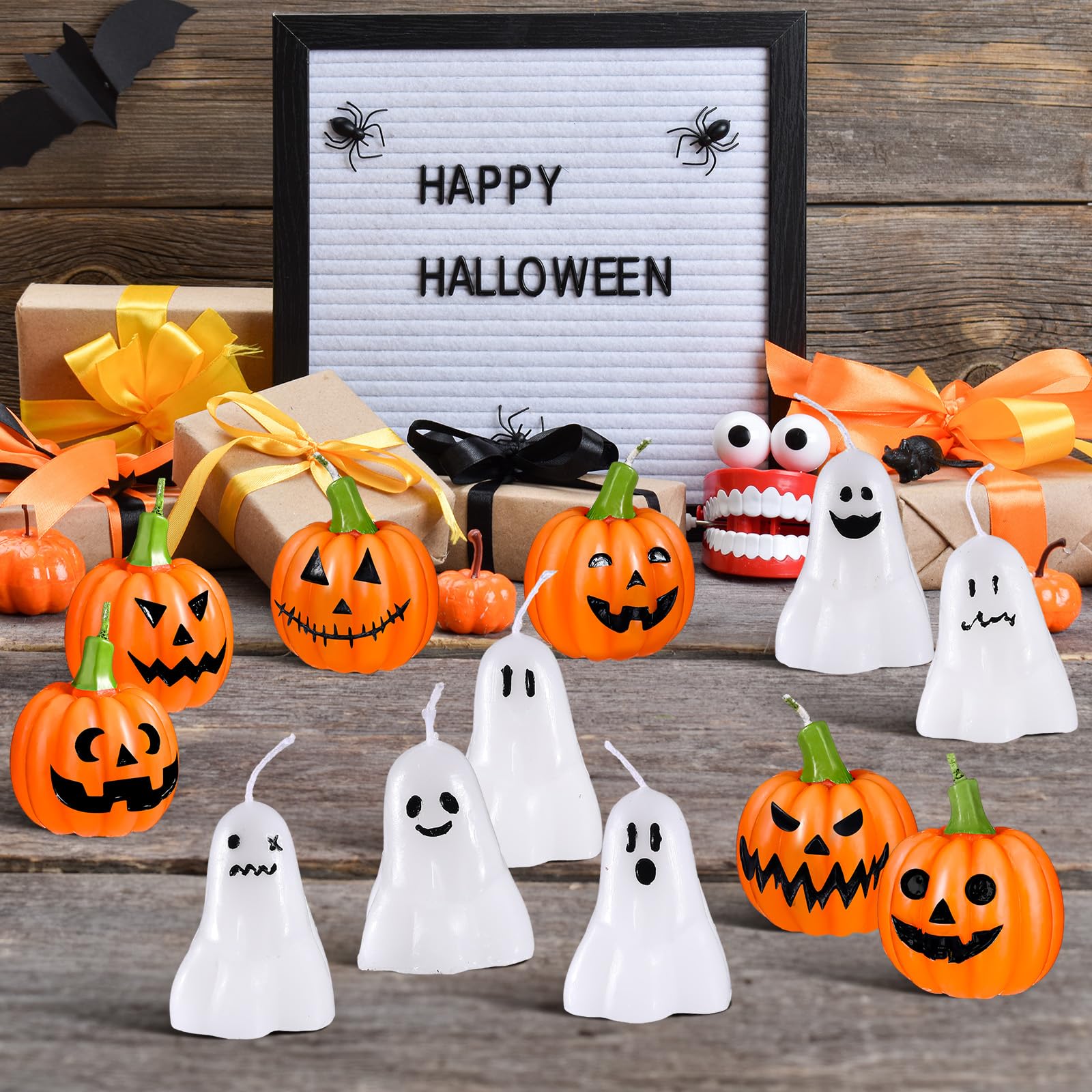 MTLEE 12 Pcs Halloween Ghost Candles Cute White Ghost Candle Spooky Halloween Pumpkin Candles Aesthetic Ghost Decor Goth Gifts for Room Home Bedroom Table Decorations, 12 Styles