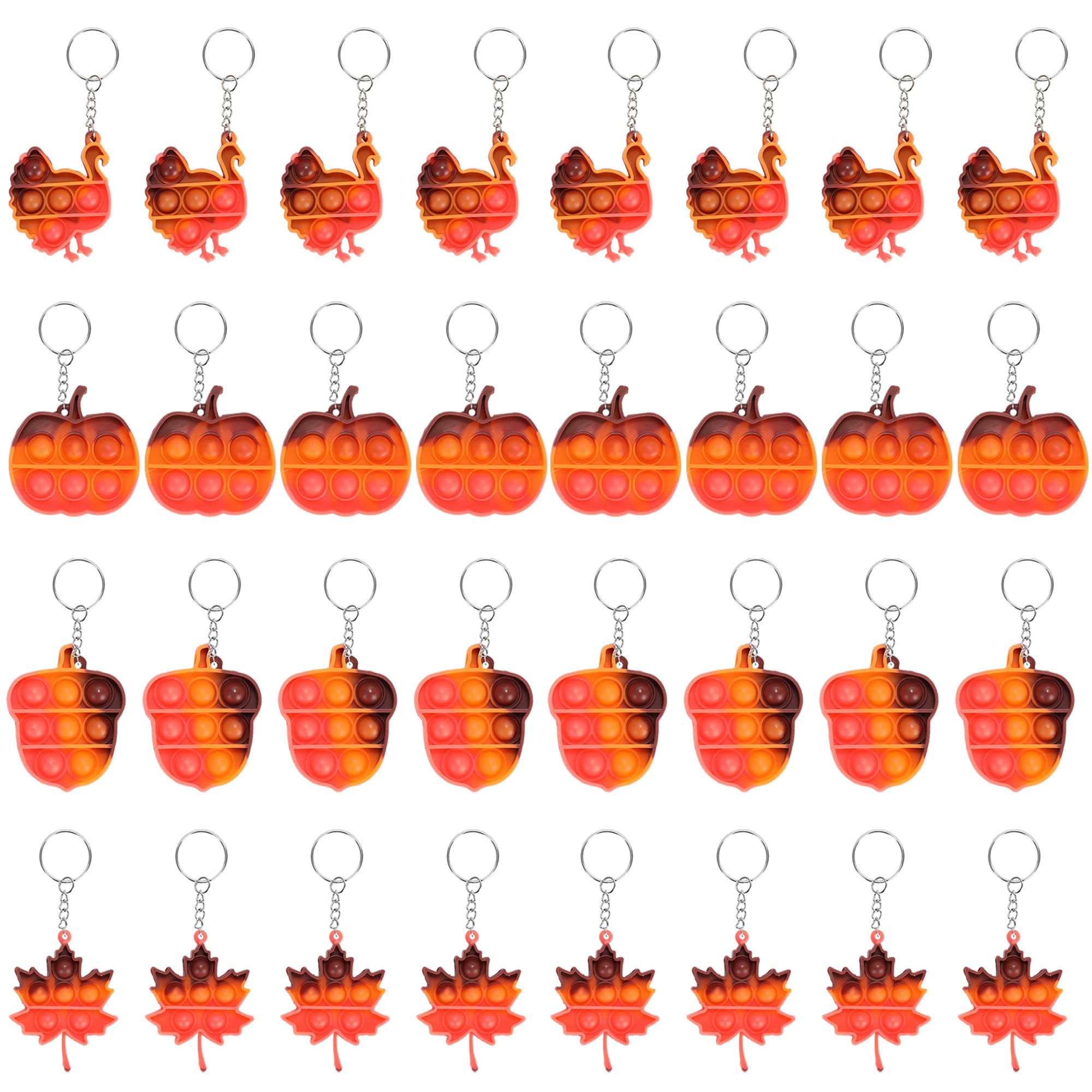 Fall Party Favors Thanksgiving Toys - 32 Pcs Mini Pop Fidget Keychain for Kids Pumpkin Turkey Sensory Toys Fall Festival Pinata Goodie Bag Stuffers Treats Classroom Prizes Gifts for Boys Girls Toddler