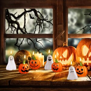 MTLEE 12 Pcs Halloween Ghost Candles Cute White Ghost Candle Spooky Halloween Pumpkin Candles Aesthetic Ghost Decor Goth Gifts for Room Home Bedroom Table Decorations, 12 Styles